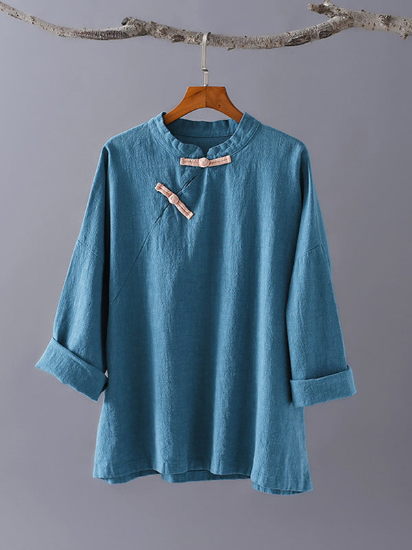 National Style Button Linen Shirt