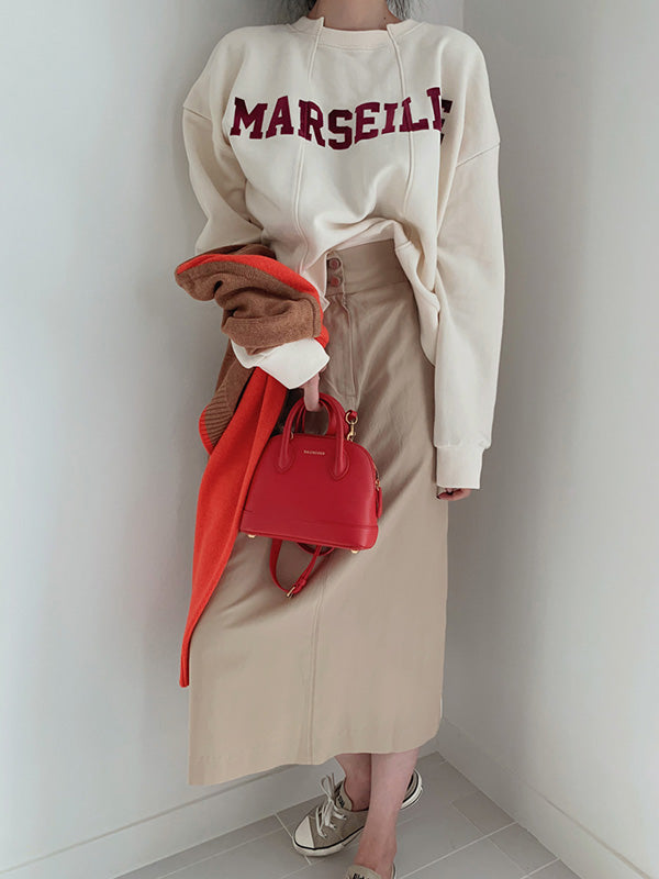 Casual Asymmetric Lapel Split-Joint Letter Print Sweatshirt