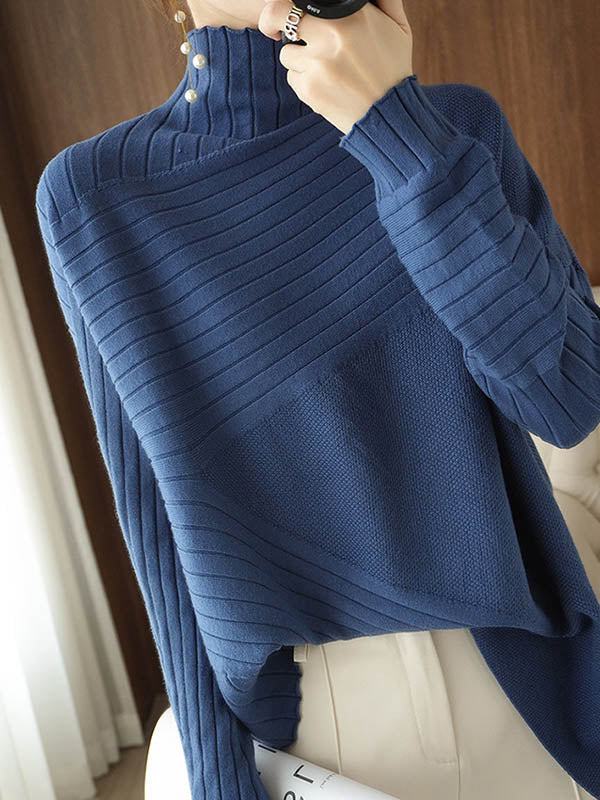 Original Irregular 7 Colors High-Neck Long Sleeves Sweater Top