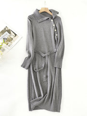 Urban Loose Long Sleeves Buttoned Bandage High-Neck Sweater Dresses