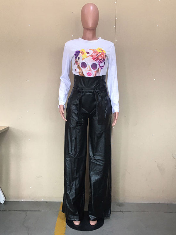 Belted Solid Color Zipper High Waisted Wide Leg Trousers Pants