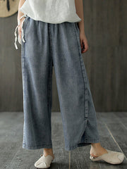 Elasticity Split-Joint Split-Side Loose Wide Leg Jean Pants Bottoms