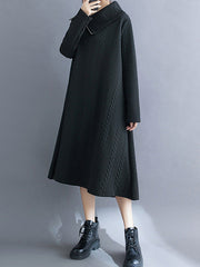 Asymmetric Solid Color Zipper A-Line Long Sleeves Asymmetric Collar Midi Dresses