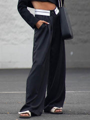 Split-Joint High Waisted Wide Leg Trousers Casual Pants Bottoms