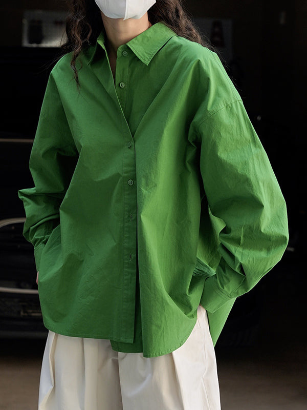 Asymmetric Solid Color Long Sleeves Loose Lapel Blouses