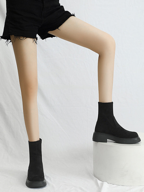 Round-Toe Split-Joint Chunky Shoes Boots