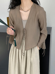 Long Sleeves Lace-Up See-Through Solid Color Blouses&Shirts Tops