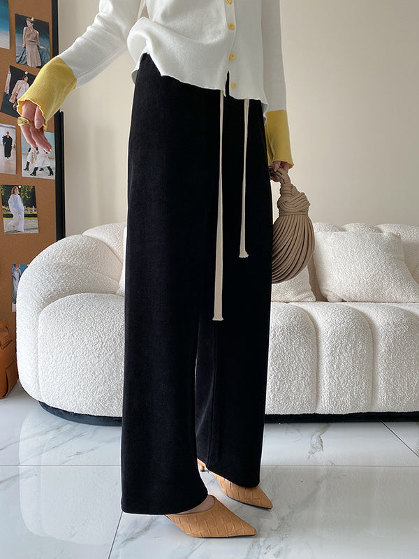 Urban Wide Leg Loose Fleece Keep Warm Solid Color Pants