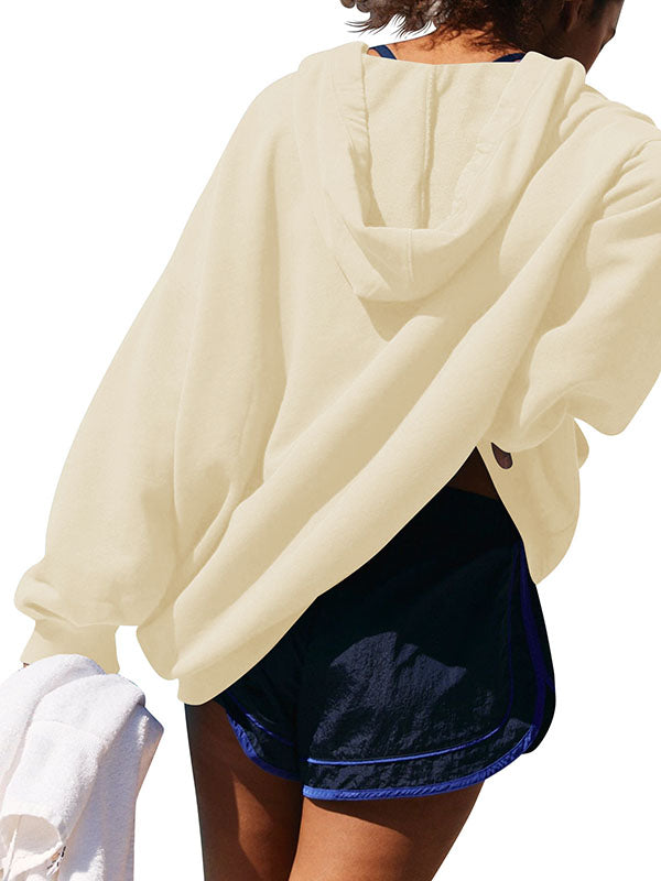 Solid Color Split-Joint Batwing Sleeves Loose Hooded Hoodies Tops