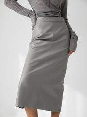 Solid Color Split-Back Split-Joint Skinny PU Skirts