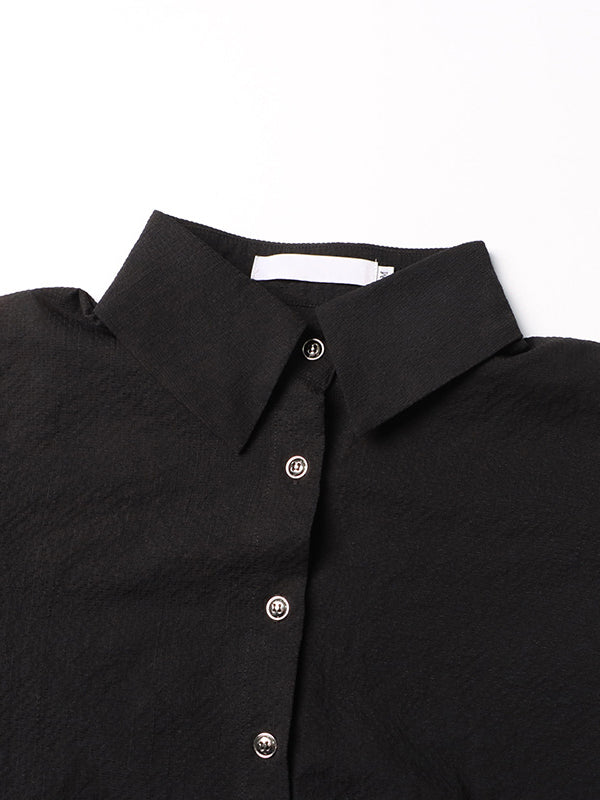 Belted Buttoned Long Sleeves Loose Lapel Shirt Dress Mini Dresses