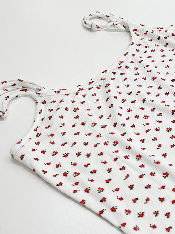 Flower Print Bodycon High Waisted Spaghetti-Neck Maxi Dresses