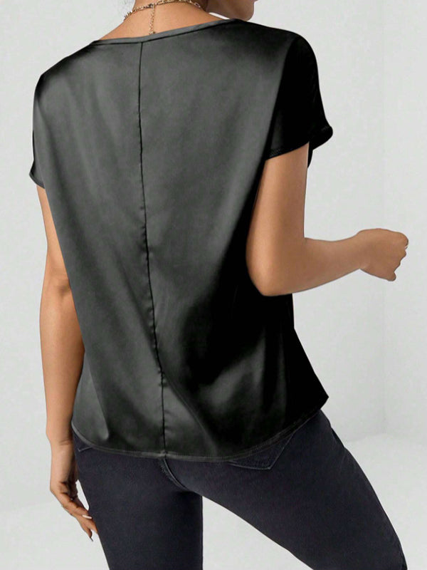 Solid Color Batwing Sleeves Loose Round-Neck T-Shirts Tops
