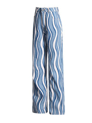 Split-Joint Striped Patterns High Waisted Loose Jean Pants Bottoms