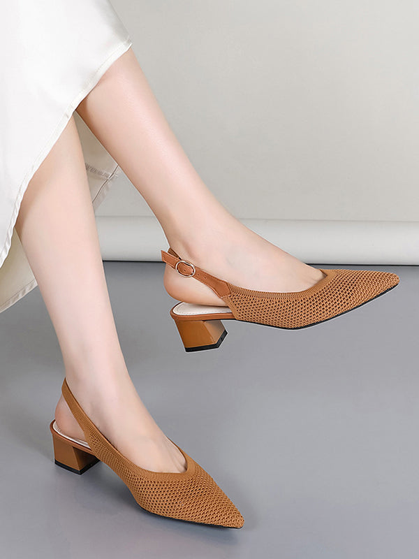 Belt Buckle Hollow Pointed-Toe Split-Joint Slider Sandals Pumps Sandals