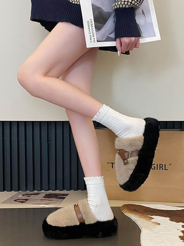 Buckle Round-Toe Split-Joint Slippers Platform Shoes