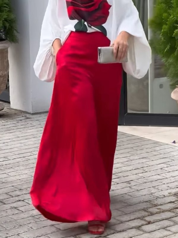 Pockets Solid Color High Waisted Loose Trousers Pants