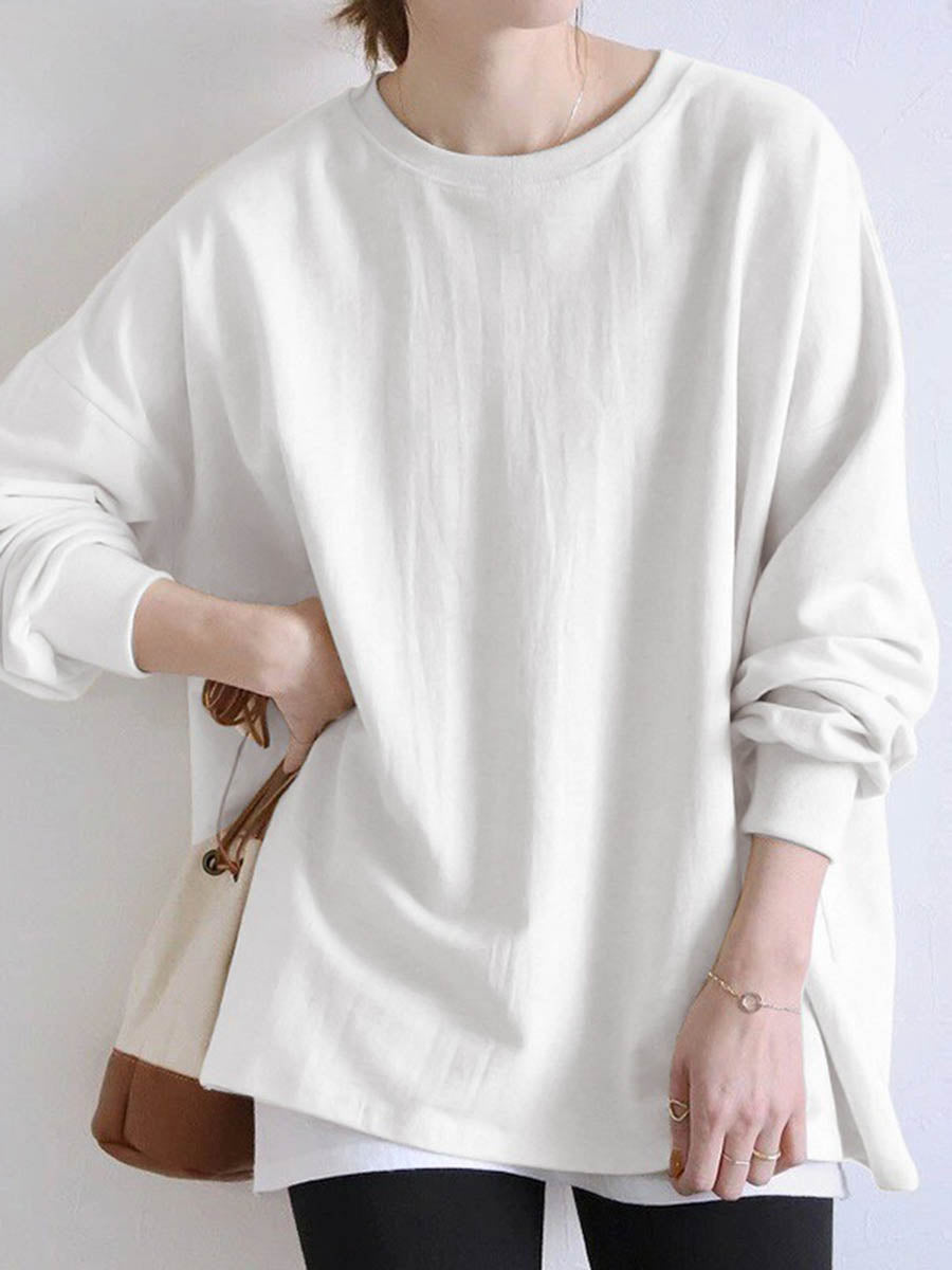 Solid Color Long Sleeves Loose Sweatshirt Tops