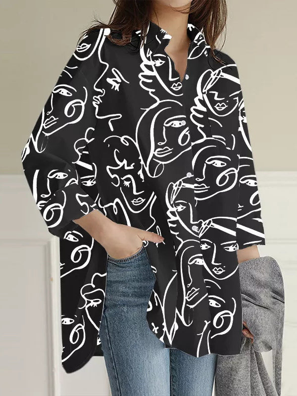Buttoned Figure Pockets Split-Side High-Low Long Sleeves Lapel Blouses&Shirts Tops