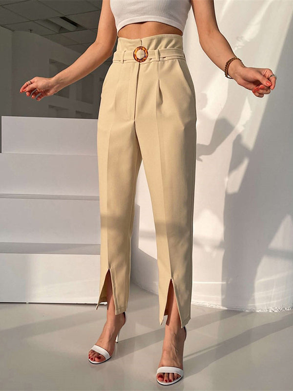Split-Front Split-Joint High Waisted Loose Trousers Suit Pants