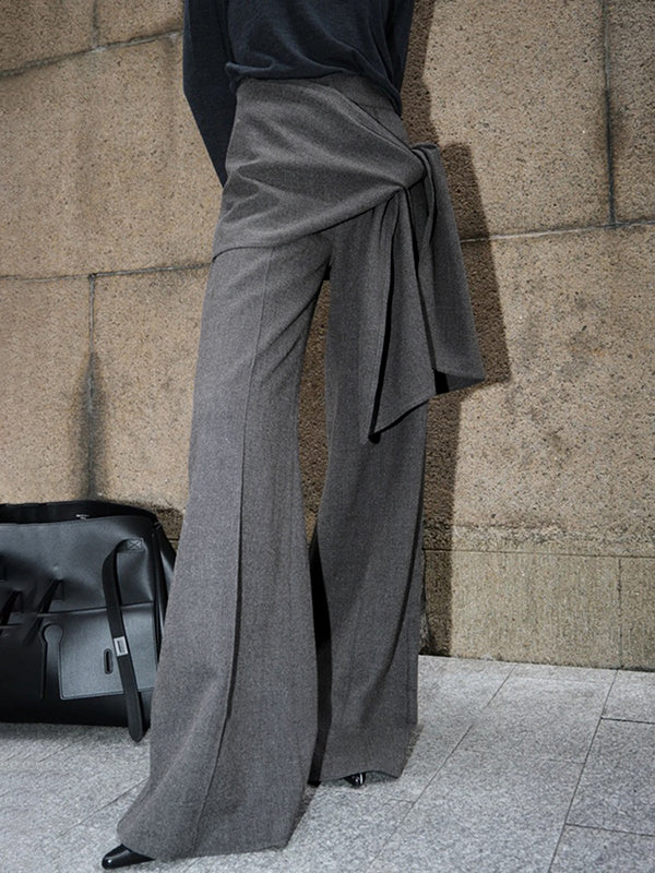 Solid Color Tied High Waisted Wide Leg Trousers Pants