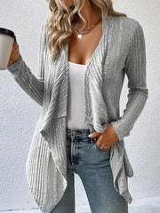 Long Sleeves Loose Solid Color Collarless Cardigan Tops