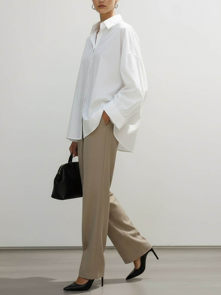 Buttoned Pockets Solid Color Long Sleeves Loose Lapel Blouses&Shirts Tops