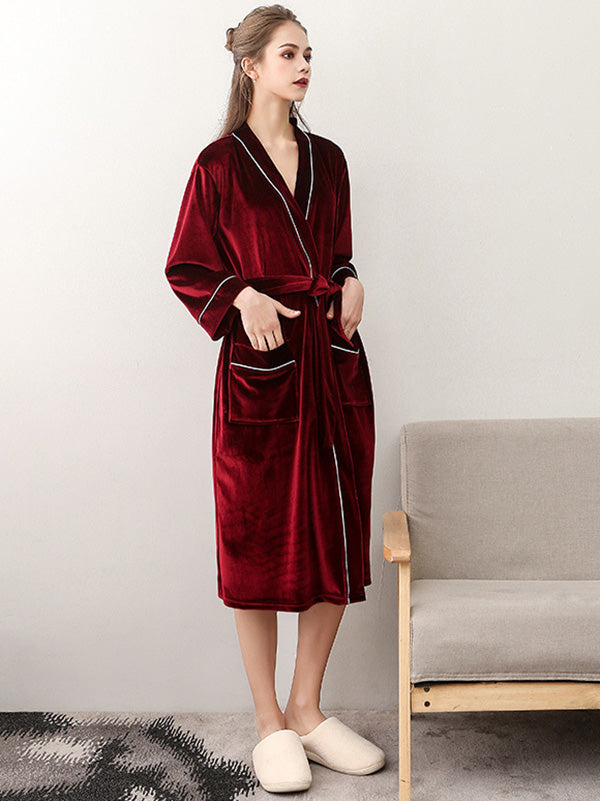 Comfortable Solid Bandage V-Neck Pajama Robe