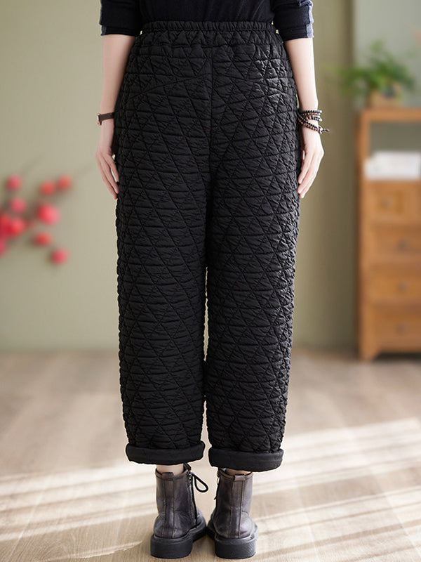 Elasticity Quilted Split-Joint Harem Pants High Waisted Trousers Pants