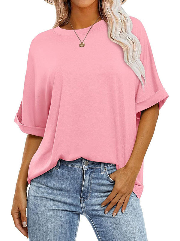 Solid Color Split-Joint Raglan Sleeve Round-Neck T-Shirts