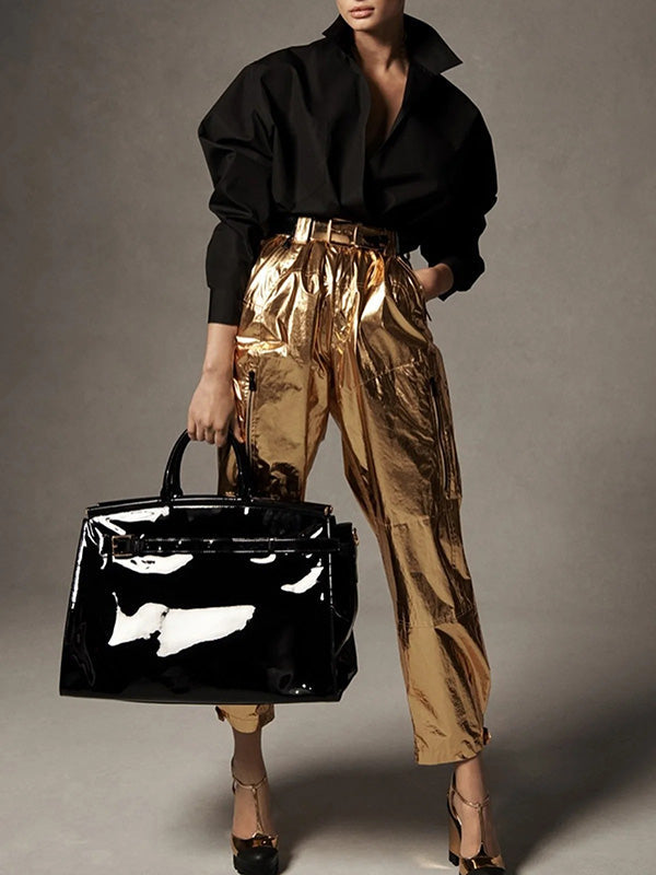 Solid Color Long Sleeves Loose Stand Collar Blouses&Shirts Tops