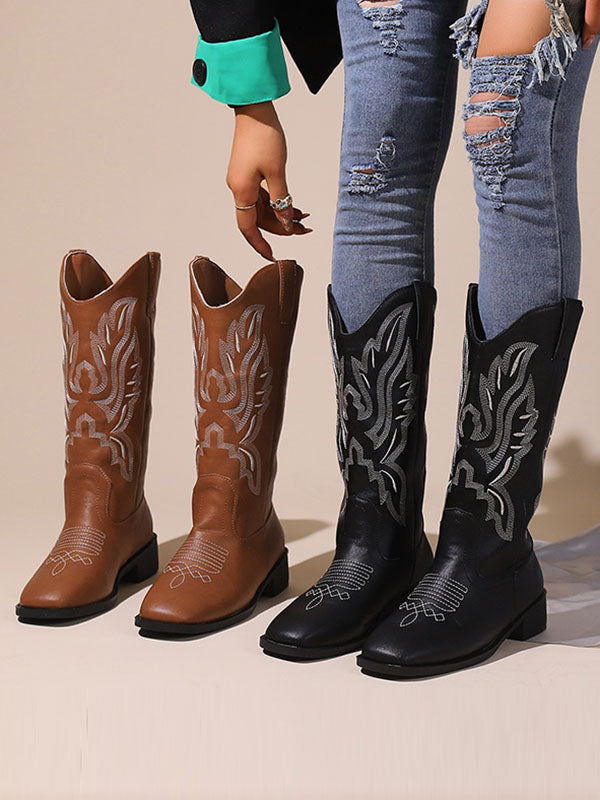 Embroidered Round-Toe Split-Joint Chelsea Boots Boots
