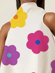 High-Low Loose Floral Printed High-Neck Vest Top