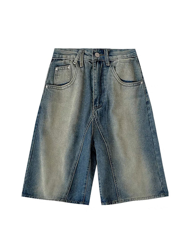 Gradient Split-Joint High Waisted Loose Shorts Half Pants Denim Shorts