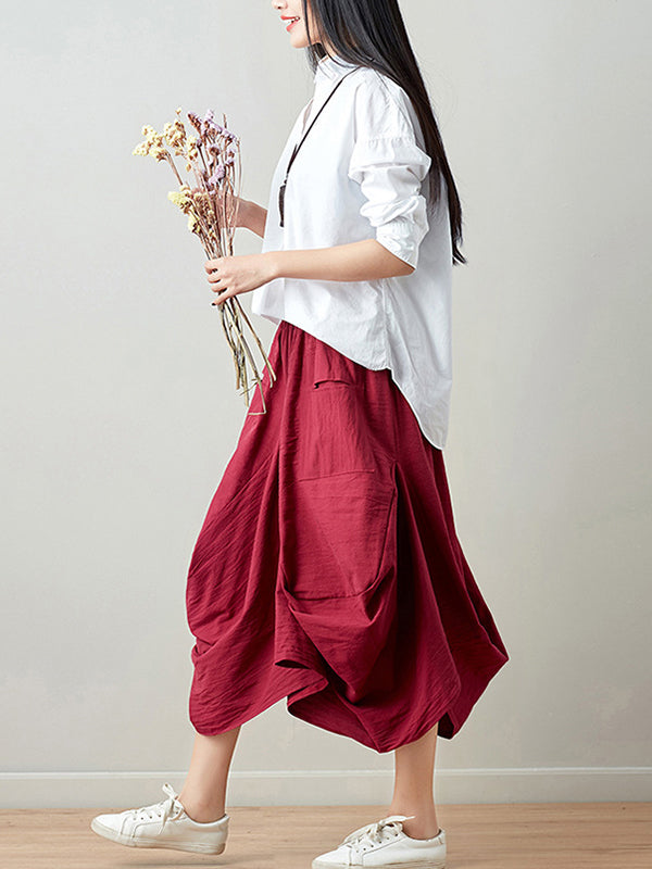 Artistic Retro Ramie Cotton 6 Colors Loose Irregular Elasticity Skirt