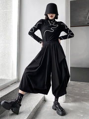 Irregularity Wide Leg Solid Color Elastic Waist Cropped Pants