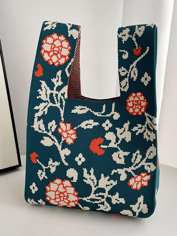Floral Printed Woven Handbag Bags Accessories