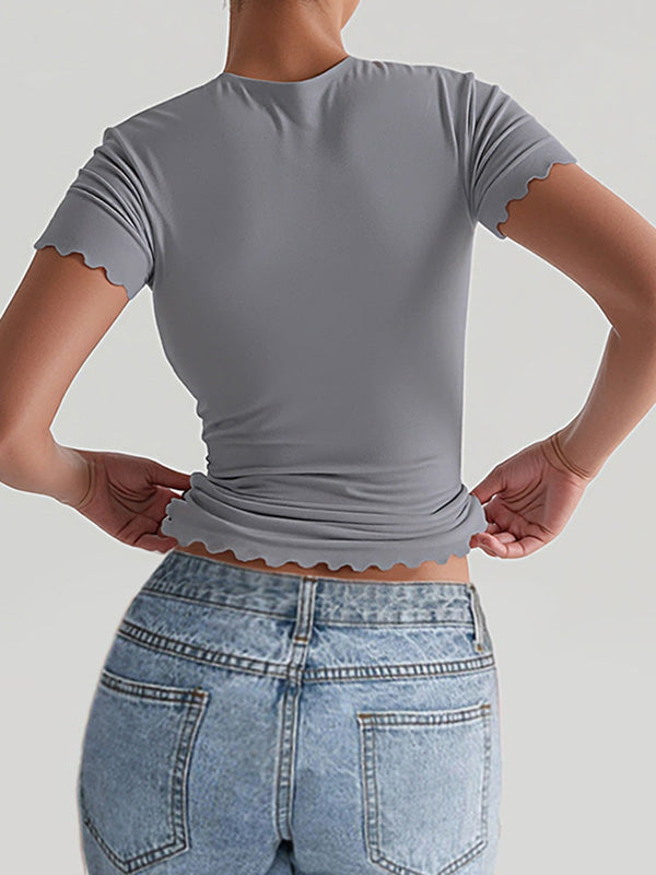 Solid Color Short Sleeves Skinny Round-Neck T-Shirts Tops