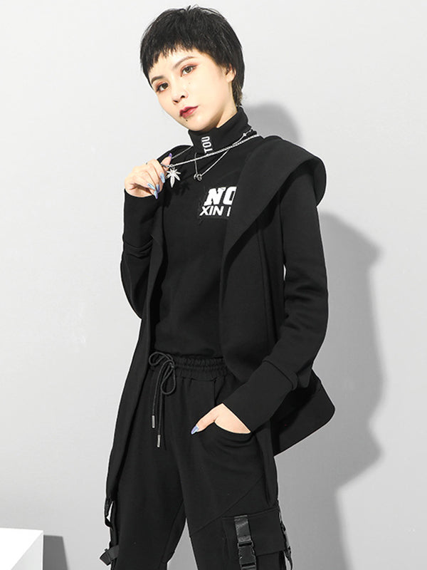 Original Solid Irregularity Elasticity Hooded Outwear
