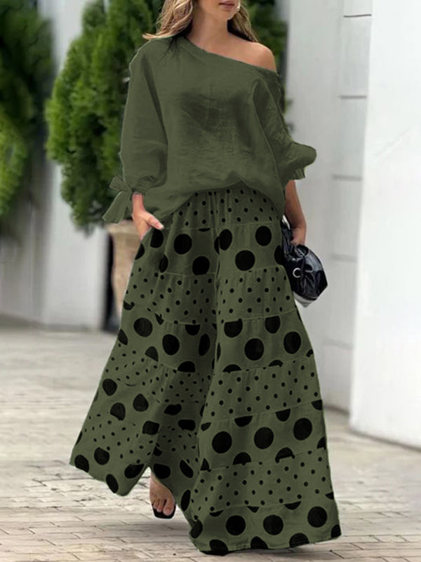 Long Sleeves Loose Asymmetric Solid Color Tied One-Shoulder Blouses&Shirts Tops