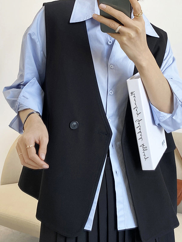 Pockets Split-Joint Loose Sleeveless V-Neck Vest Top