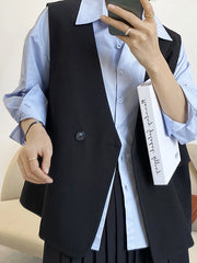 Pockets Split-Joint Loose Sleeveless V-Neck Vest Top