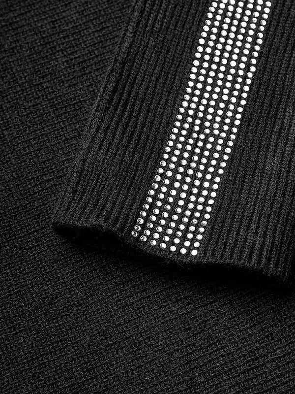 Long Sleeves Skinny Rhine Stones High Neck Pullovers Sweater Sweater Tops