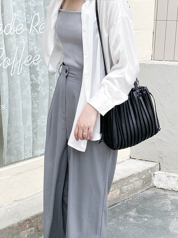 Drawstring Pleated Solid Color Handbags Crossbody Bags