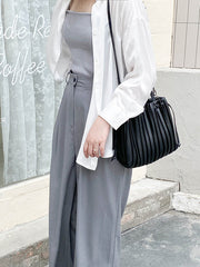Drawstring Pleated Solid Color Handbags Crossbody Bags