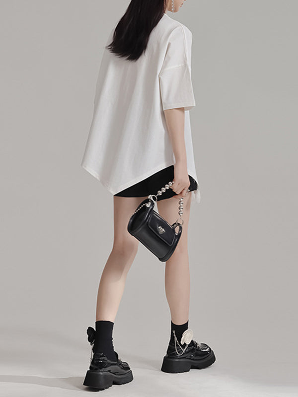 Asymmetric Solid Color Three-Dimensional Flower Loose Short Sleeves Round-Neck T-Shirts Tops