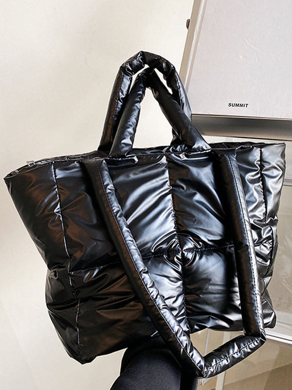 Solid Color Split-Joint Padded Tote Bags Handbags Bags