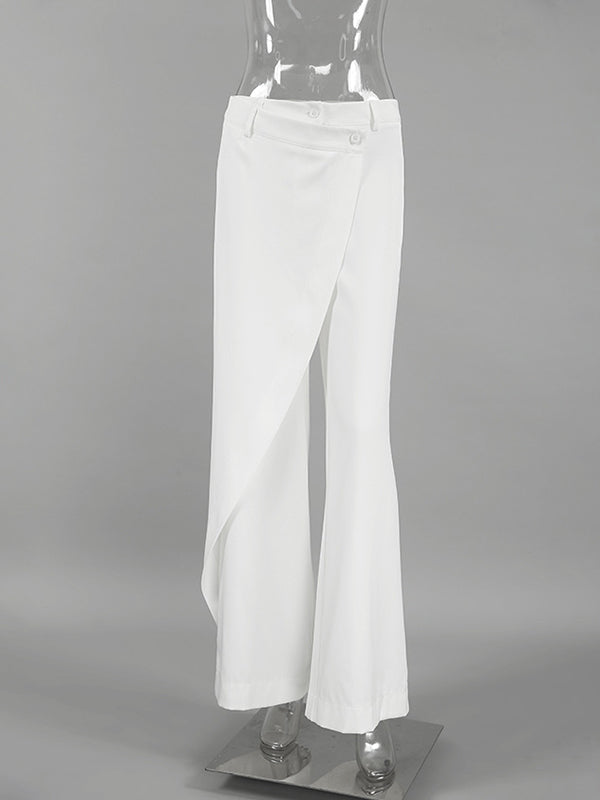 Asymmetric Solid Color Split-Joint Loose Straight Leg Trousers Suit Pants