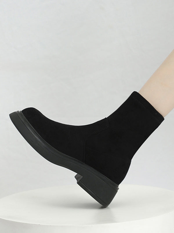 Round-Toe Split-Joint Chunky Shoes Boots