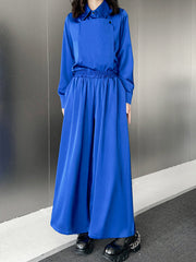 Buttoned Solid Color Long Sleeves Lapel Shirts Top + Elasticity High Waisted Pants Bottom Two Pieces Set